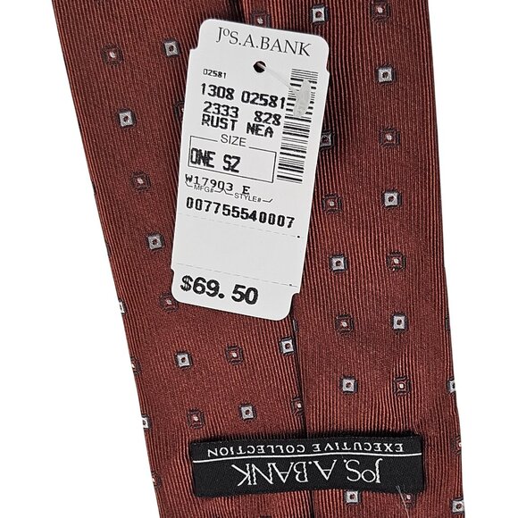 Jos A Bank Mens Silk Tie Executive Collection Brown Geometric Pattern NWT - Picture 6 of 8